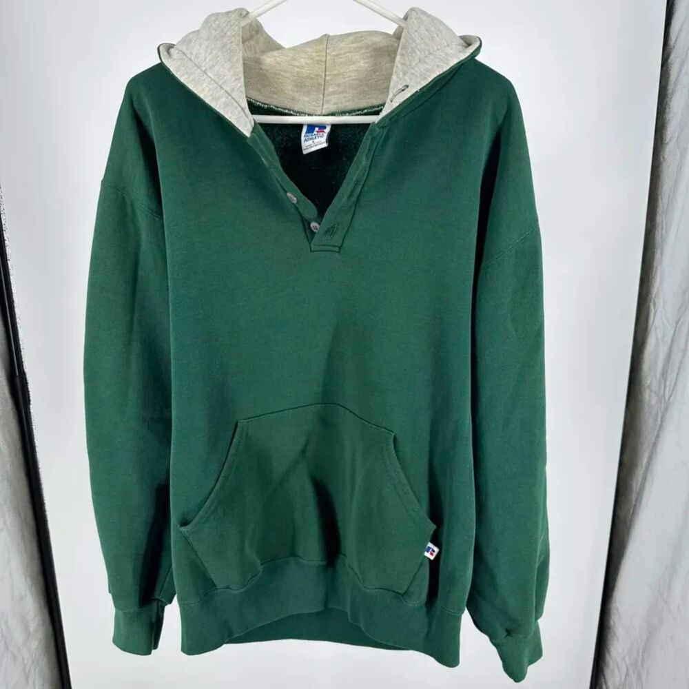 Vintage Russell Athletic USA MADE Quarter Button Hoodie Size L